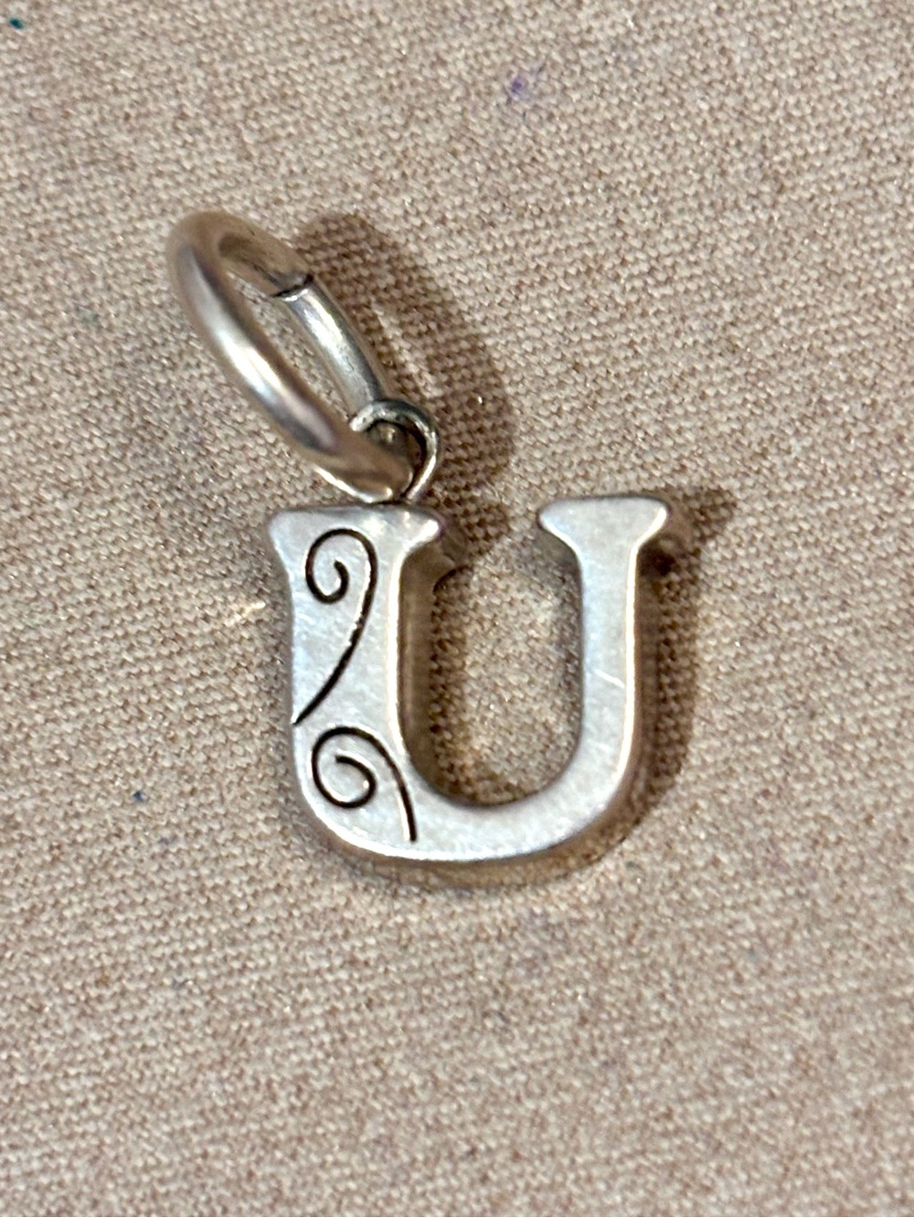 Brighton ABC Chic Alpha Charm Letter U Silver Retired style w Custom O-ring